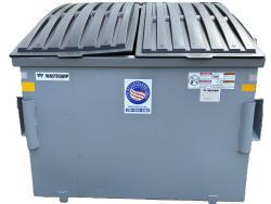 Six yard front load dumpster with top