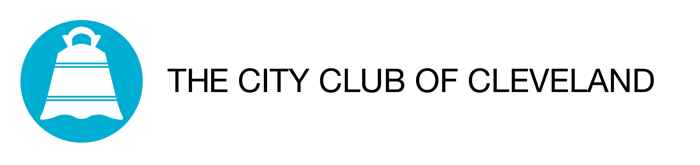 The City Club of Cleveland logo featuring a white bell icon inside a teal circle beside the organization’s name in black text.