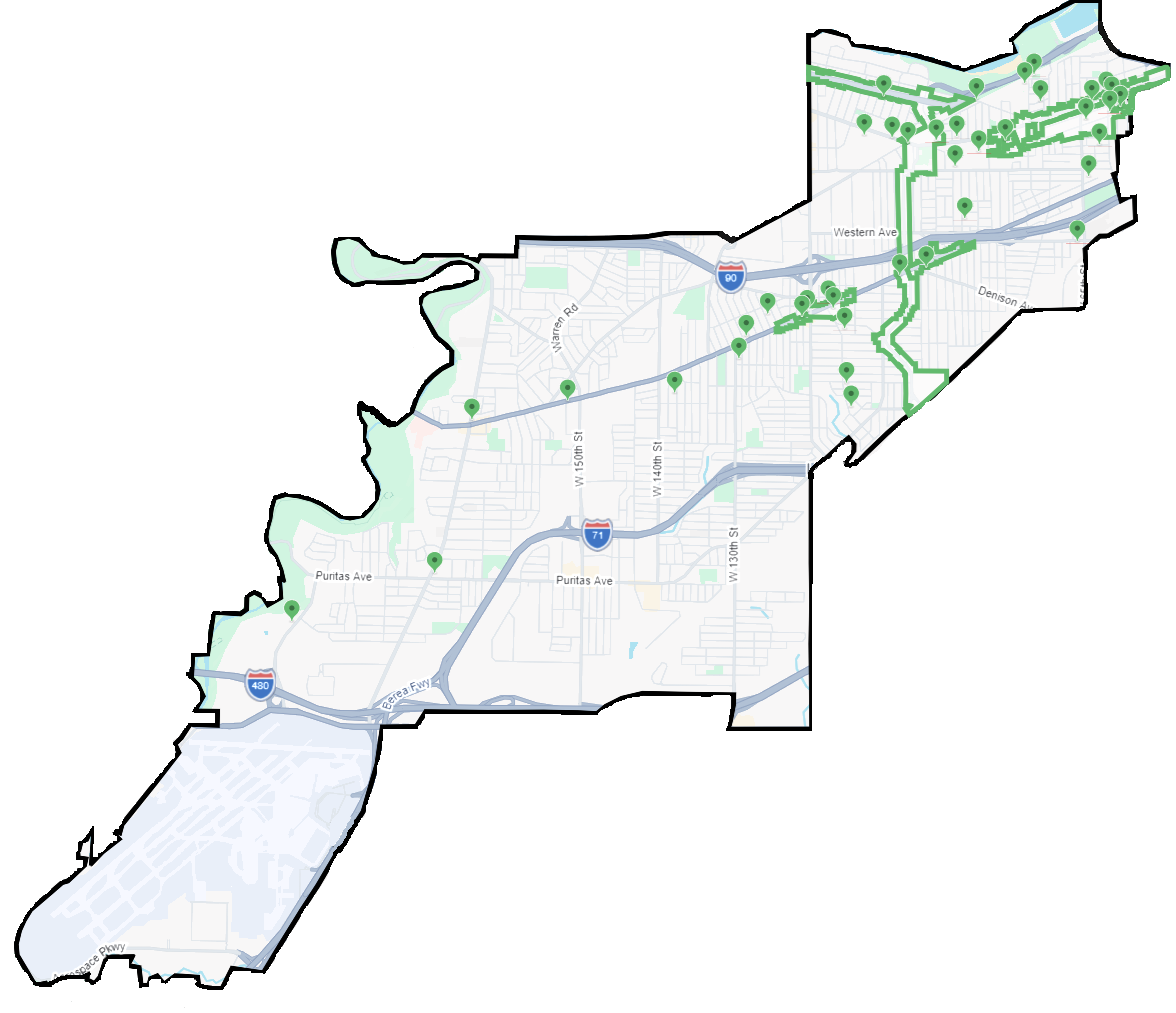 map of the Historic West Cleveland Design Review Advisory Committee region