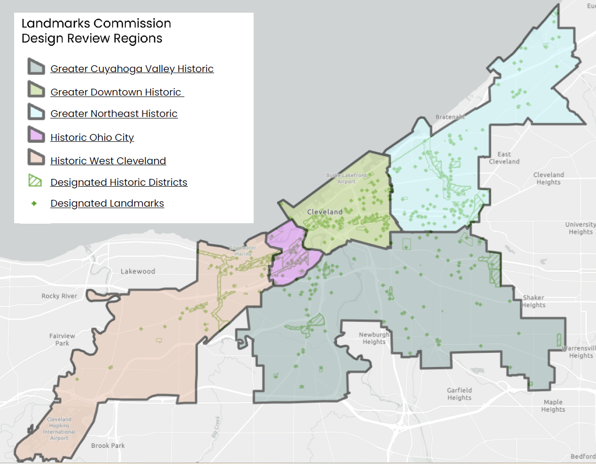 map of the Landmarks Commission design review regions