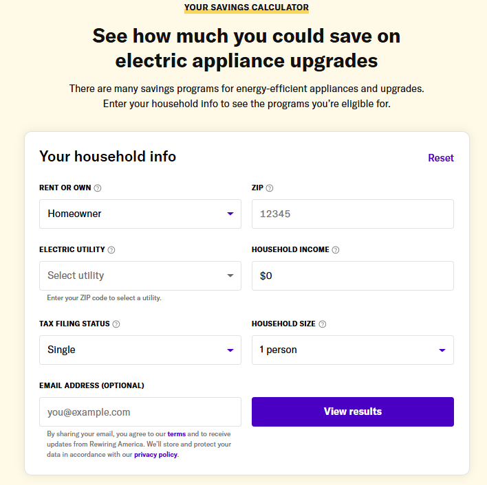 Rewiring America Savings Calculator