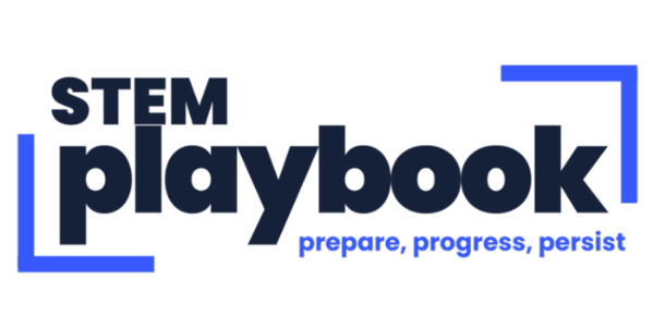 STEM Playbook logo in blue and black with the tagline “prepare, progress, persist” beneath the name.