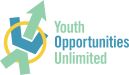 Youth Opportunities Unlimited logo featuring three overlapping upward arrows in green and blue within a yellow circle, beside the words “Youth Opportunities Unlimited.”