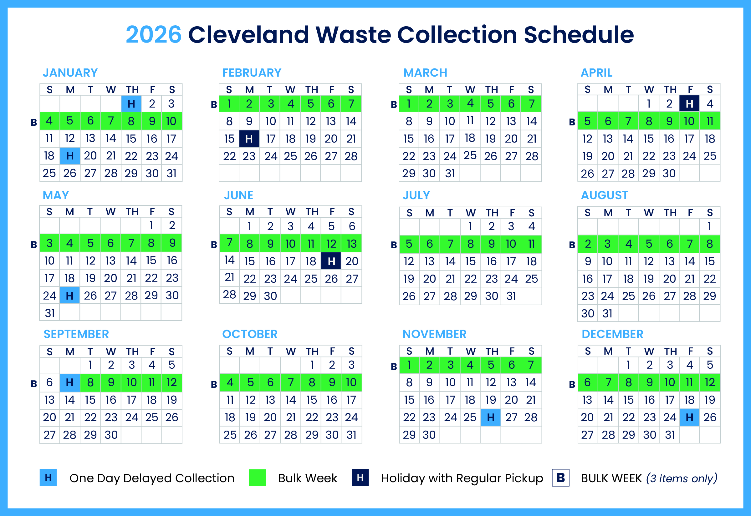 2026 Cleveland Waste Collection Schedule