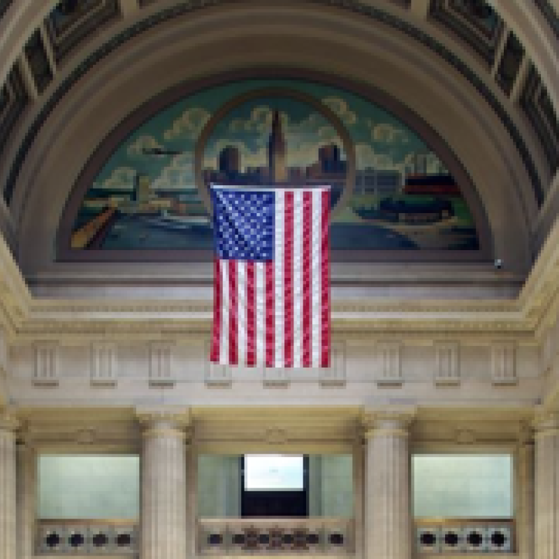 American Flag Hanging In City Hall