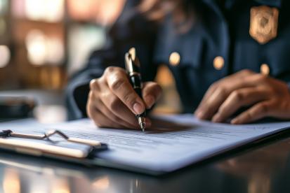 police officer filling out a document