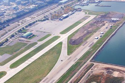 An arial view of Burke Lakefront Airport