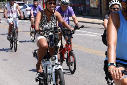 Residents riding bicycles
