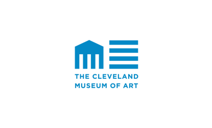 Logo for The Cleveland Museum of Art featuring a stylized blue building icon and horizontal lines with the organization name displayed below.
