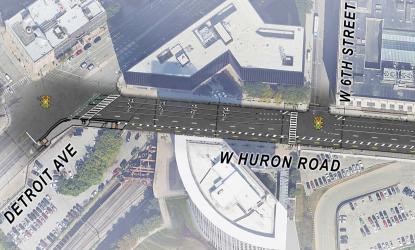 Design rendering for the Memorial Bridges Loop illustrating a new on-street shared use path.