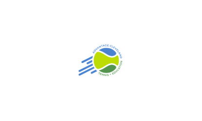 Advantage Cleveland Tennis & Education logo featuring a stylized green and blue tennis ball with blue motion lines, surrounded by the organization’s name.