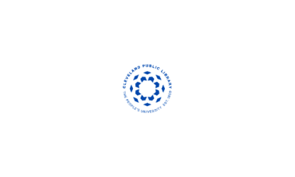 Cleveland Public Library logo featuring a blue circular geometric emblem surrounded by the words “Cleveland Public Library” and “The People’s University.”