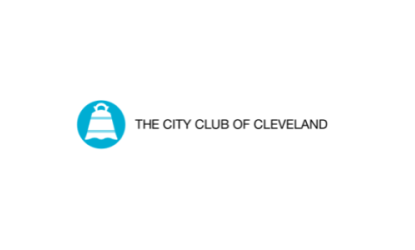 The City Club of Cleveland logo featuring a white bell icon inside a teal circle beside the organization’s name in black text.