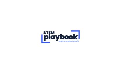 STEM Playbook logo in blue and black with the tagline “prepare, progress, persist” beneath the name.