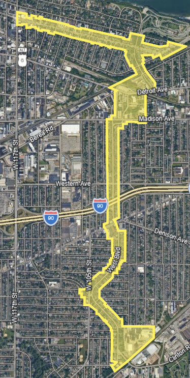 map of the Clifton/West Boulevard Historic District