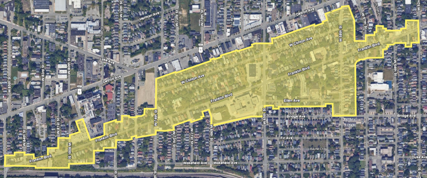 map of the Franklin-West Clinton Historic District