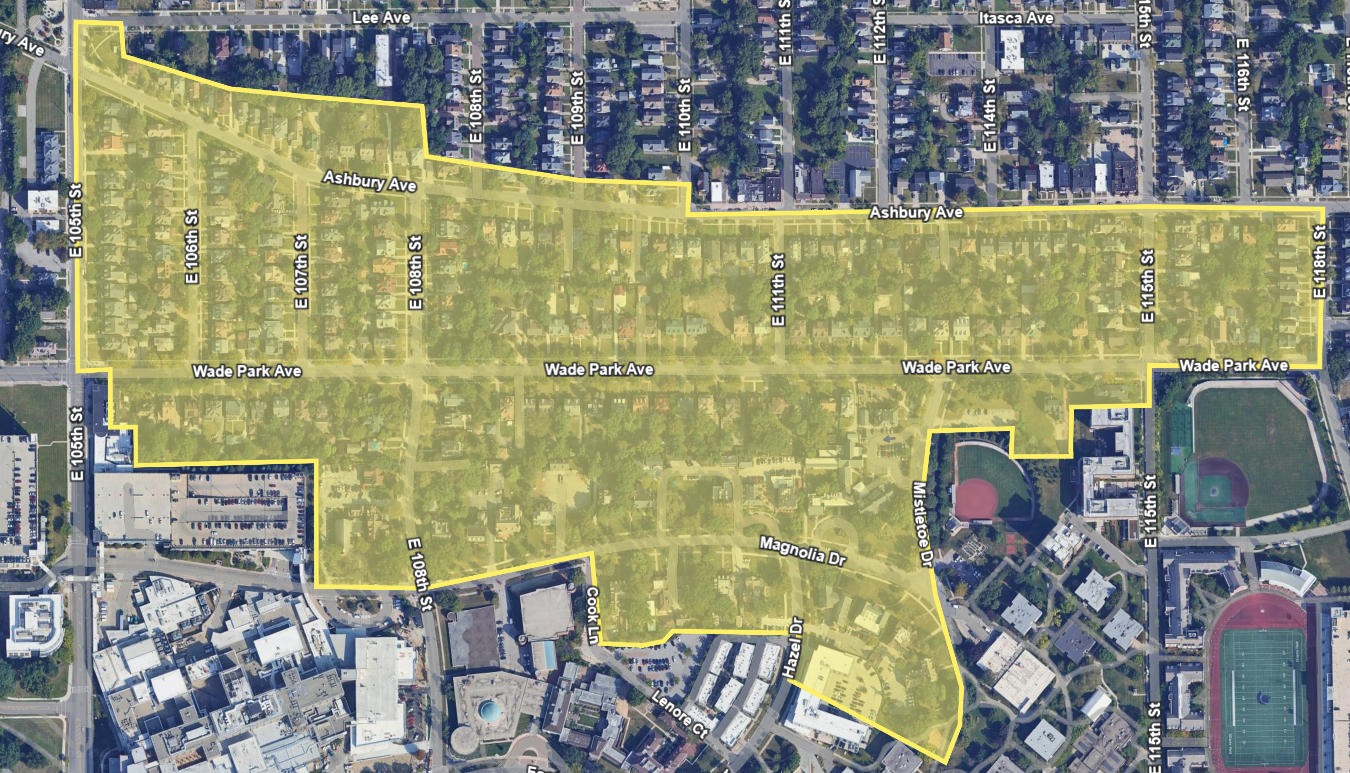 map of the Magnolia-Wade Park Historic District