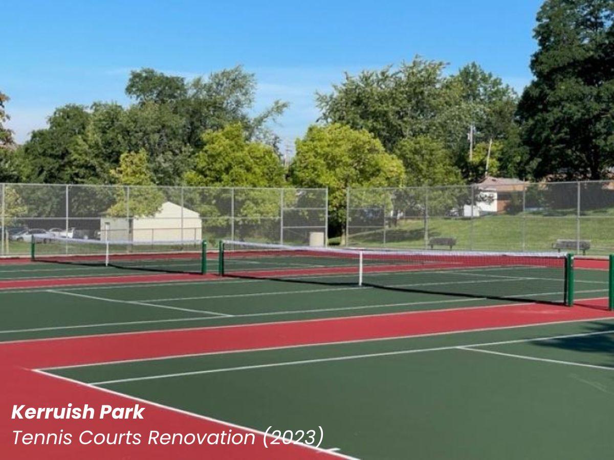 New green and red tennis courts at Kerruish Park.