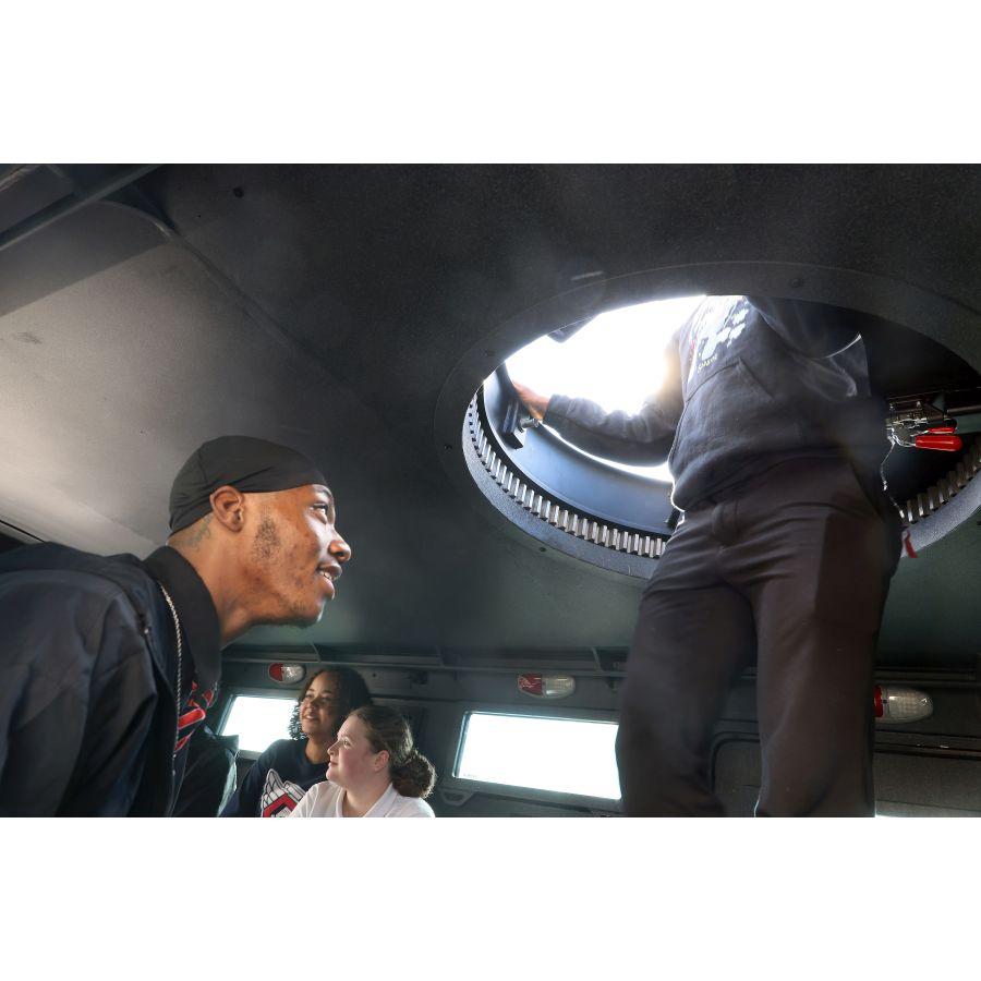 Junior Mayors in public safety vehicle