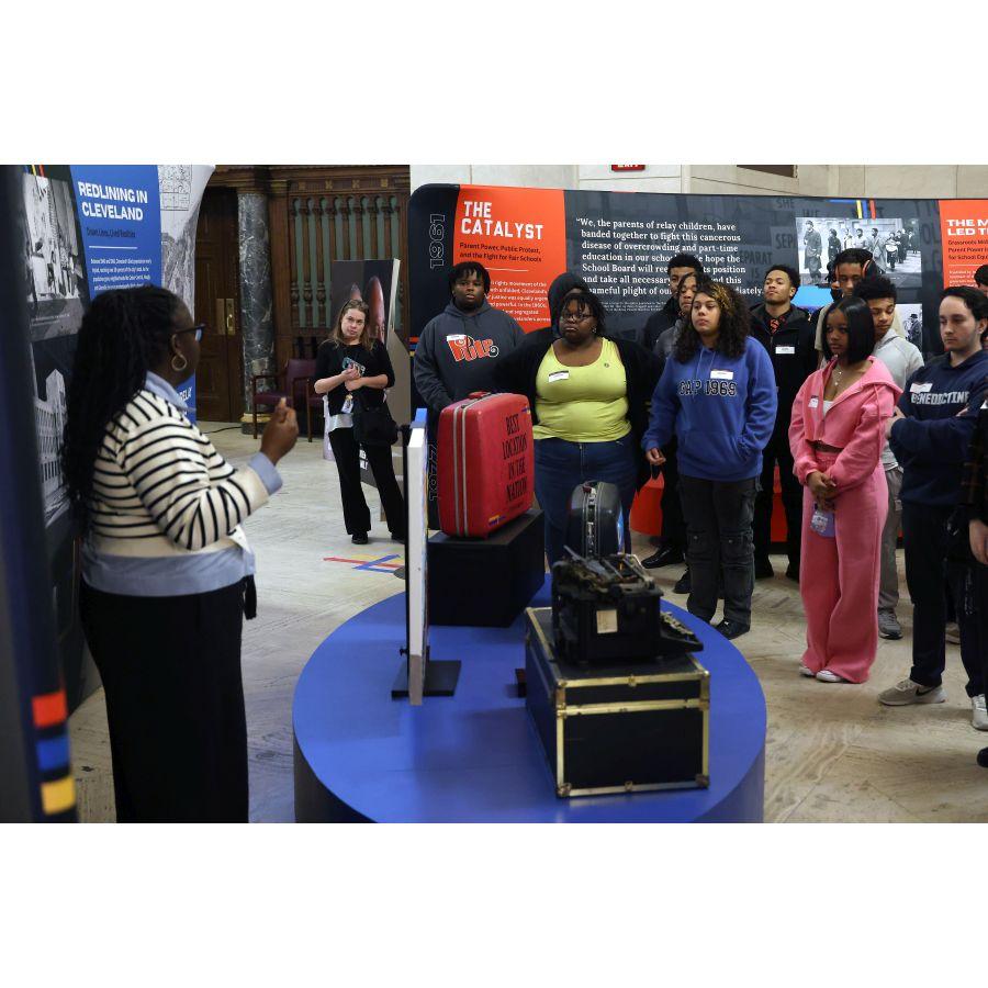 Junior Mayors viewing Relay exhibit