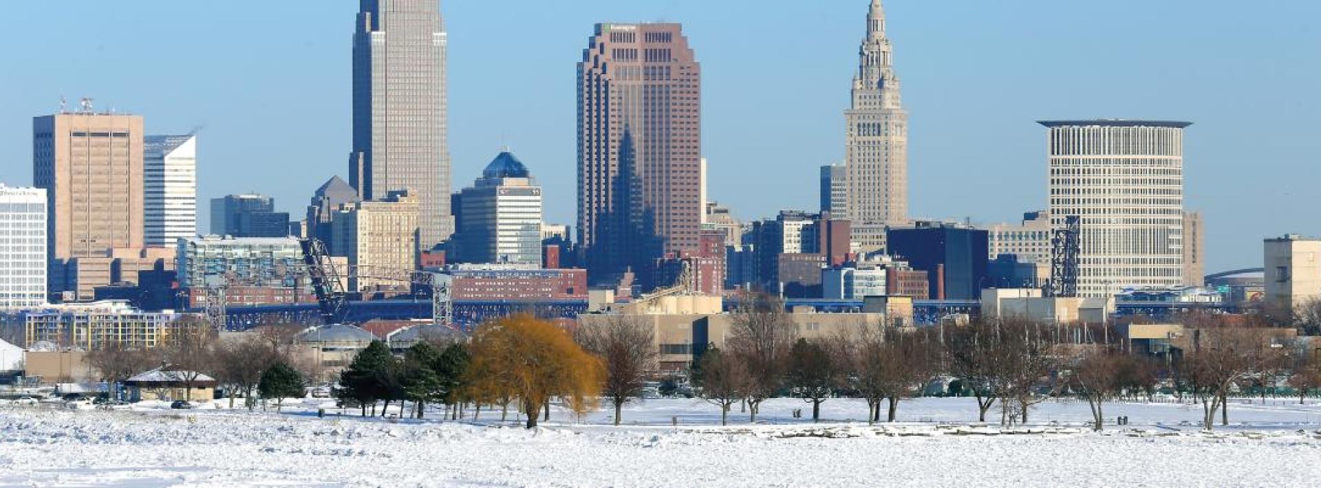 cleveland skyline snowy