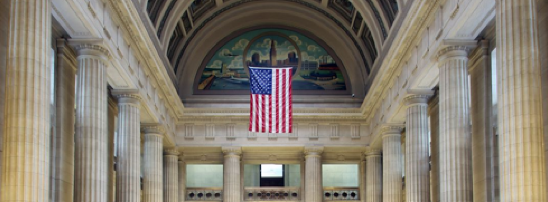 American Flag Hanging In City Hall