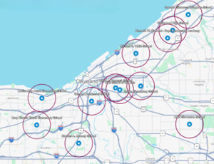 Map showing school building locations in the city