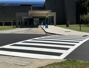 Example of a high visibility crosswalk in front of the Cleveland Museum of Art.