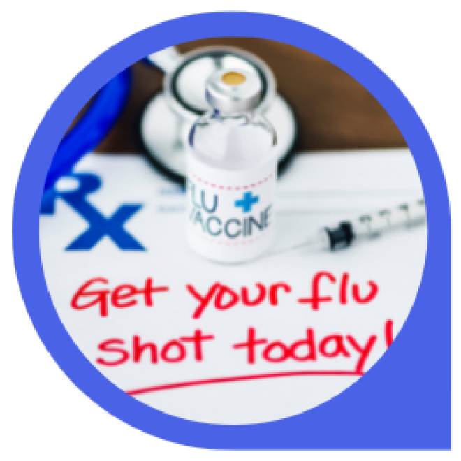 vial and note reading get your flu shot today