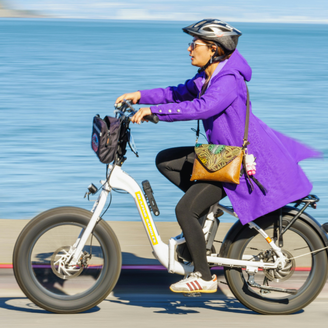 Woman riding an electric bike 