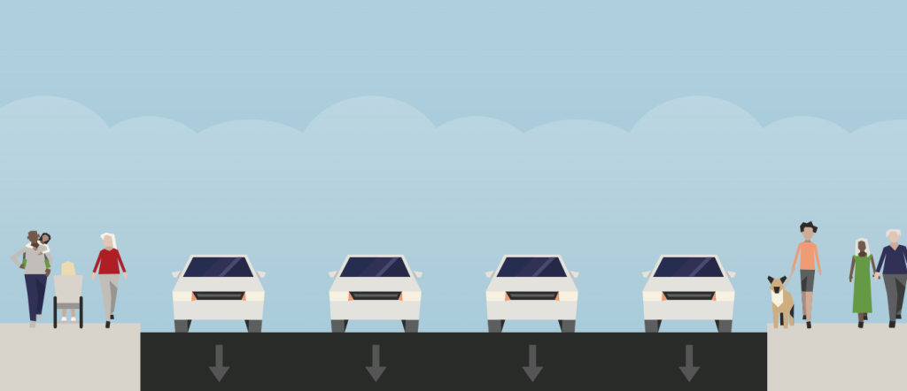 Image illustrating the existing roadway configuration on the majority of Stokes Boulevard.