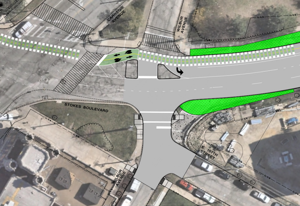 Image illustrating the proposed intersection redesign at Wilbut Avenue and E. 107th Street.